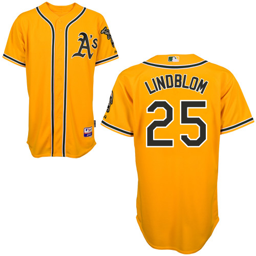 Josh Lindblom #25 MLB Jersey-Oakland Athletics Men's Authentic Yellow Cool Base Baseball Jersey
